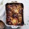 Rich Ragu & Roasted Roots Gratin, Topped With Crispy Potato, Beetroot, Sweet Potato & Creamy Miso Bechamel